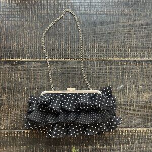 Elegant Black Polka Dot Ruffle Wristlet